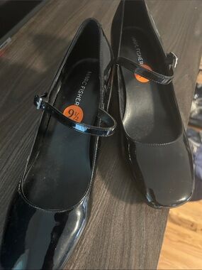 Marc Fisher Black Patent Mary Jane Heels with Strap